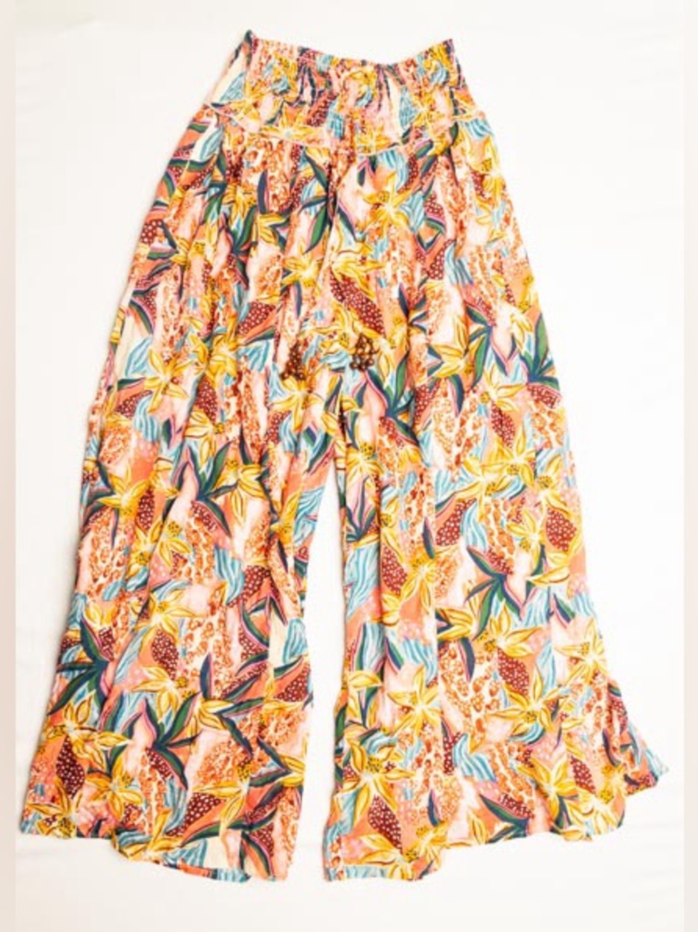 True Destination Vibrant Tropical Floral Wide-Leg Pants - Yellow & Coral Print
